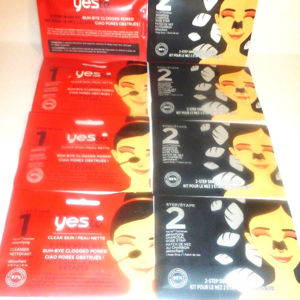 4x YES to TOMATOES 2 Step NOSE KIT Clear Skin BYE Clogged Pores Charcoal Detox